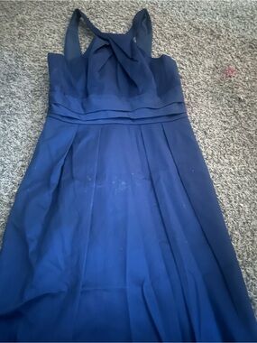 Navy Sleeveless A-Line Dress with Bow Detail